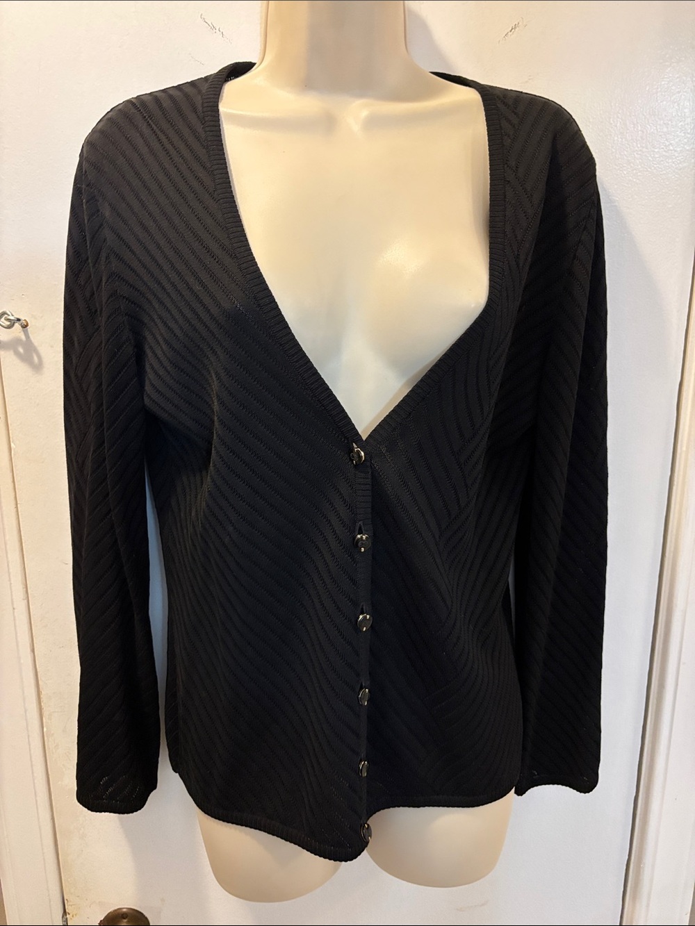 Escada Vintage 36 Black V‑Neck Sweater Oval Buttons – Minimalist Luxury 26-457